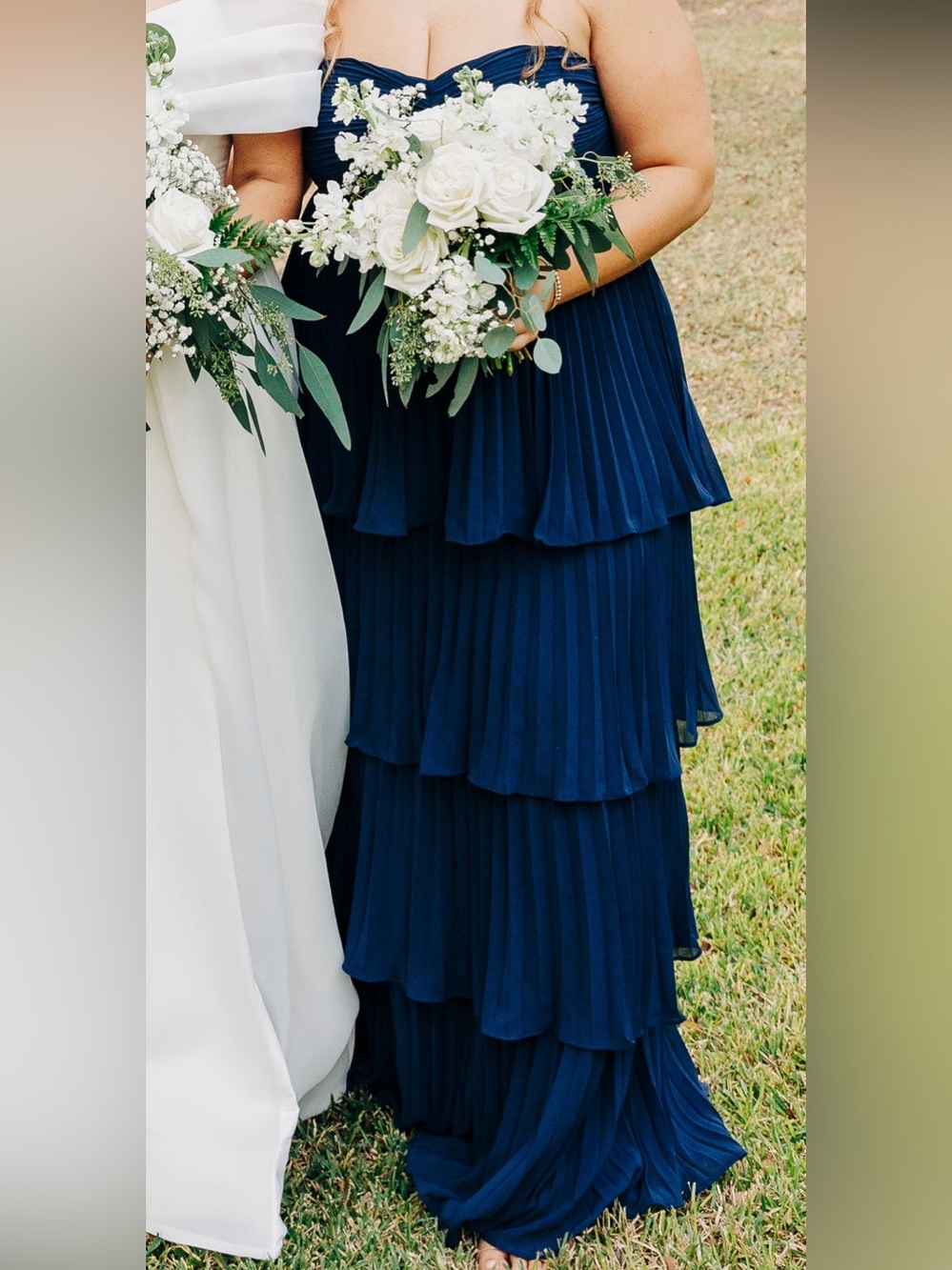 Lulu's Navy Tiered Pleated Midi Dress